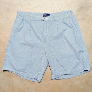 *READ* Polo Ralph Lauren Shorts Men’s 38 Blue White Striped Seersucker Tyler